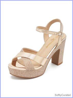 Platform Heeled Sandals Sparkly Chunky High Heels Ankle Strap